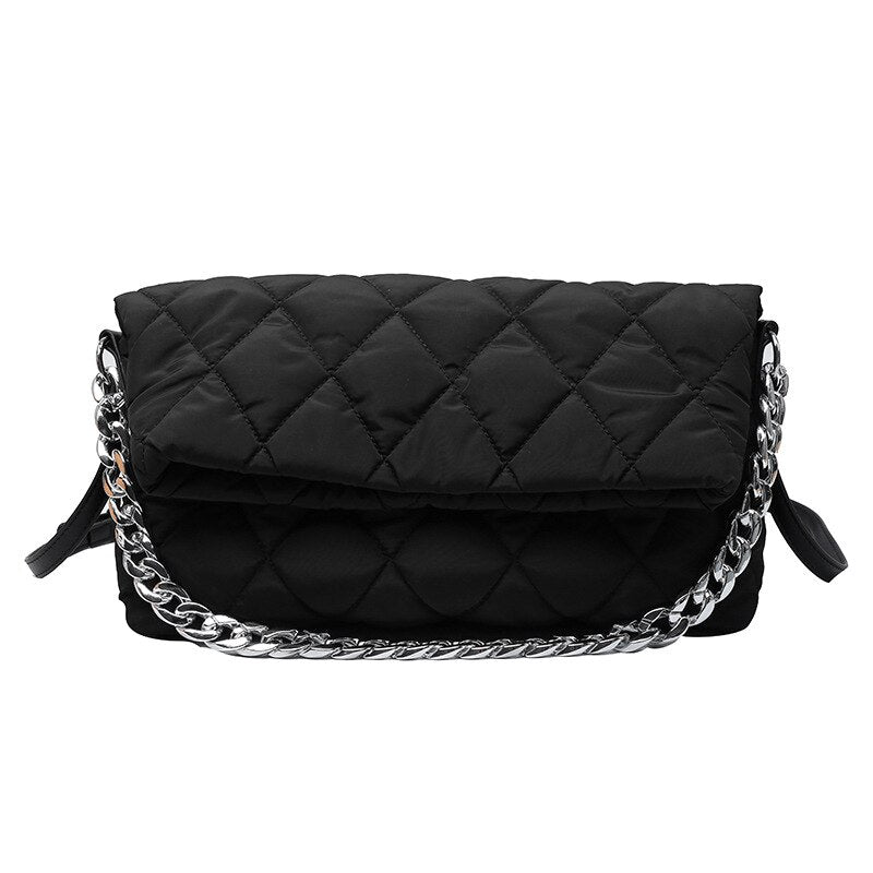 Christmas Gift Casual Lingge Chains Nylon Crossbody Bag for Women Quilted Women Shoulder Bags Sapce Cotton Padded Handbags Big Tote 2021 Winter