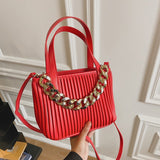 Pleated Thick Chain Tote Bags LEFTSIDE New High-quality PU Leather Women's Designer Handbag Luxury Brand Shoulder Messenger Bag