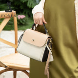 FOXER Women's Mini Totes England Style Casual Female Fashion Shoulder Messenger Bag Genuine Leather Lady Small Flap Handle Bags