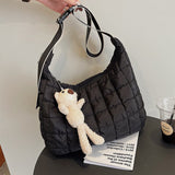 Nylon Waterproof Big Soft High Capacity Shoulder Bag for Women 2021 Winter Luxury Fashion Shopper Quilted Handbags with Pendant