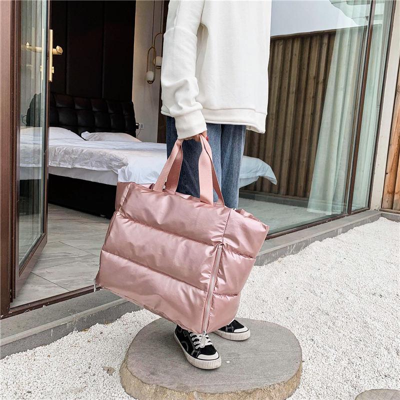 Christmas Gift Space Cotton High Capacity Tote Bags for women Waterproof Nylon Shoulder Bag woman Fluffy Feather Down Big Handbags Women's bag