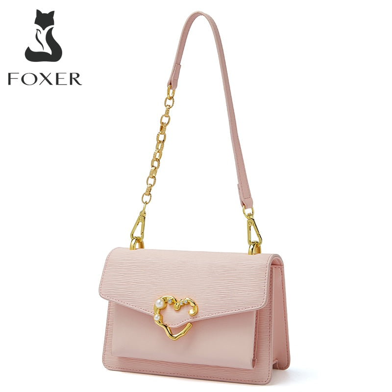 FOXER New Ladies Love Shoulder Bag Simple Split Leather Messenger Bag Fashion Luxury Underarm Bag Valentine's Day Gift Woman Bag