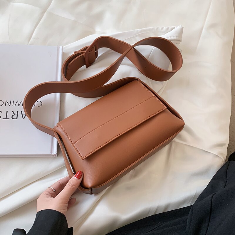 Solid Color PU Leather Crossbody Bag For Women 2021 Summer Lady Shoulder Handbags Designer Female Solid Color Travel