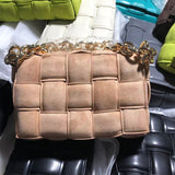 Golden Metal Chain PU Crossbody Messenger Bags Luxury Women Bags Designer Female Trend Plaid Shoulder Bag Lady Purse and Handbag