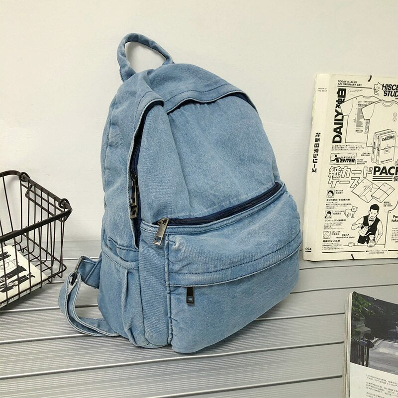 Christmas Gift New Gray Denim Backpack Women's Leisure Travel Outing Shoulder Bag Female Fashion Schoolbags Suitable For Boys And Girls Mochila