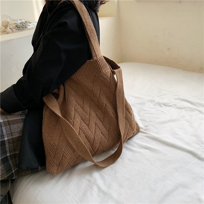 casual knitted woolen women shoulder bags designer plush handbags harajuku crossbody bag lady large capacity purses 2020 winter
