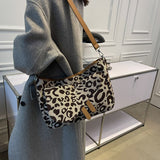 Large Vintage Leopard PU Leather Shoulder Bags for Women 2021 Winter Fashion Simple Designer Purses and Handbags