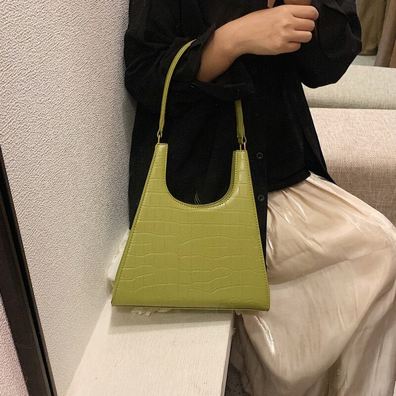 Christmas Gift Burminsa Retro Crocodile Pattern Shoulder Bags For Women Brand Designer Triangular High Quality Ladies Purses And Handbags 2021