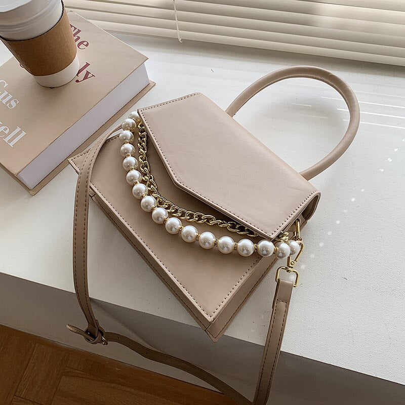 Christmas Gift Elegant Female Pearl Tote bag 2021 Fashion New Quality PU Leather Women's Designer Handbag Solid color Shoulder Messenger Bag