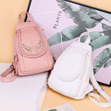 Christmas Gift 2020 Fashion Ladies Embroidery Small Backpack High Quality Soft Washed Leather Backpack Women Multifunc Bagpack Mochilas Mujer