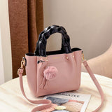 Christmas Gift Fashion New Women's Flamingo Ball decor Bucket Bag PU Leather Twist Braided handle Handbag women Messenger Bag