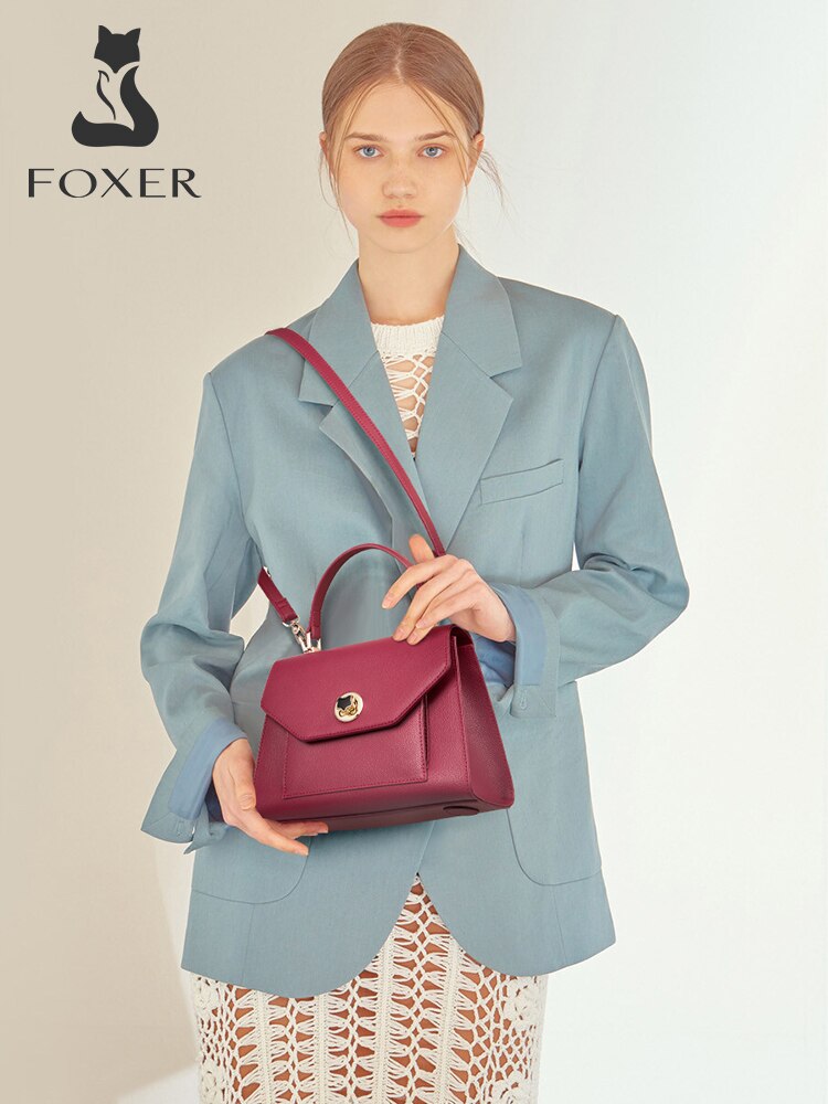 FOXER Lady Fall Winter Bag Split Leather Fashion Commute Shoulder Totes for Women Casual Dating Girl's Crossbody Handle Bag