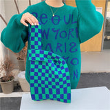 Knitting Fabric Women Handbag Chequer Chess Design Eco Small Shopping Bag Decoration Purses Woolen Plaid Cloth Tote For Ladies