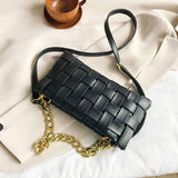Christmas Gift Weave Design Small Leather Shoulder Bags for Women Fashion Chain Design Solid Crossbody Travel Totes Lady Casual Luxury Handbag