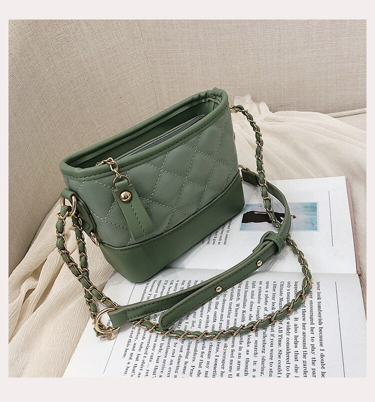 Christmas Gift [EAM] Women New High Capacity Elegant Chains PU Leather Personality All-match Crossbody Shoulder Bag Fashion Tide 2021 18A1088