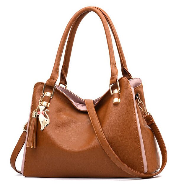 Yogodlns Large Capasity Leather Bag for Women Simple temperament handbag tassel Crossbody Bags Shoulder Bags Cartoon hanging