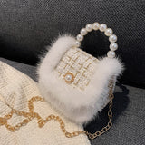 с доставкой Small Soft Faux Fur Flap Crossbody Bags with Chain for Women 2021 Winter Simple Solid Color Shoulder Handbags Purses