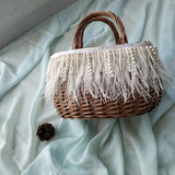 Vvsha luxury Pearl bag women's new hand-woven beach straw bag rattan crossbody tassel shoulder bags wild evening clutch bags handbags