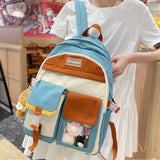 DCIMOR New Waterproof Nylon Women Backpack Female Multi-pocket Contrast Color Travel Bag Lovely Small Transparent Schoolbag Girl