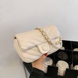 V Line Chain Beading Small PU Leather Crossbody Shoulder Bag for Women 2021 Trends Designer Summer Purses and Handbags