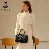 FOXER Classic Lattice Chain Bag for Women Cow Leather Handbag Commute Purse Lady Soft Shoulder Bag Designer Casual Crossbody Bag