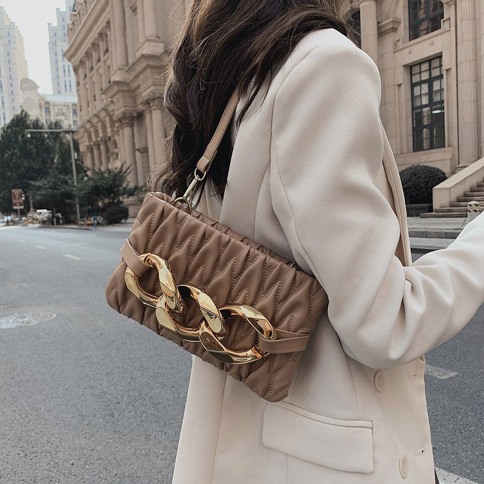 Vvsha Thick Big Chain Folds Armpit Bags For Women Trendy Luxury Design Messenger Shoulder Bag Lady 2022 Autumn New Handbag Hot Sale