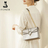 FOXER Chic Ladies Fashion Messenger Bags Women's Split Leather Cross-body Shoulder Bags For Female Travel Small Flap Brand Bags