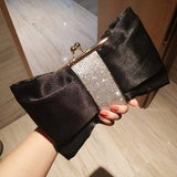 Bow women Cutch bag Luxury Party Satin Diamond Ladies Evening Bag lady Clutches small Chain messenger bags female wallet black