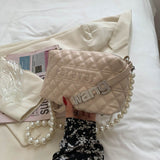 Pearl chain women Shoulder bags small Diamond Grain Design Female handbag 2021 New PU Leather Embroidery Crossbody Bags white