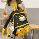 DCIMOR Waterproof Nylon Multi-pocket Women Backpack Female Transparent Pocket Book Bag Korean Cartoon Printing Girls Schoolbag