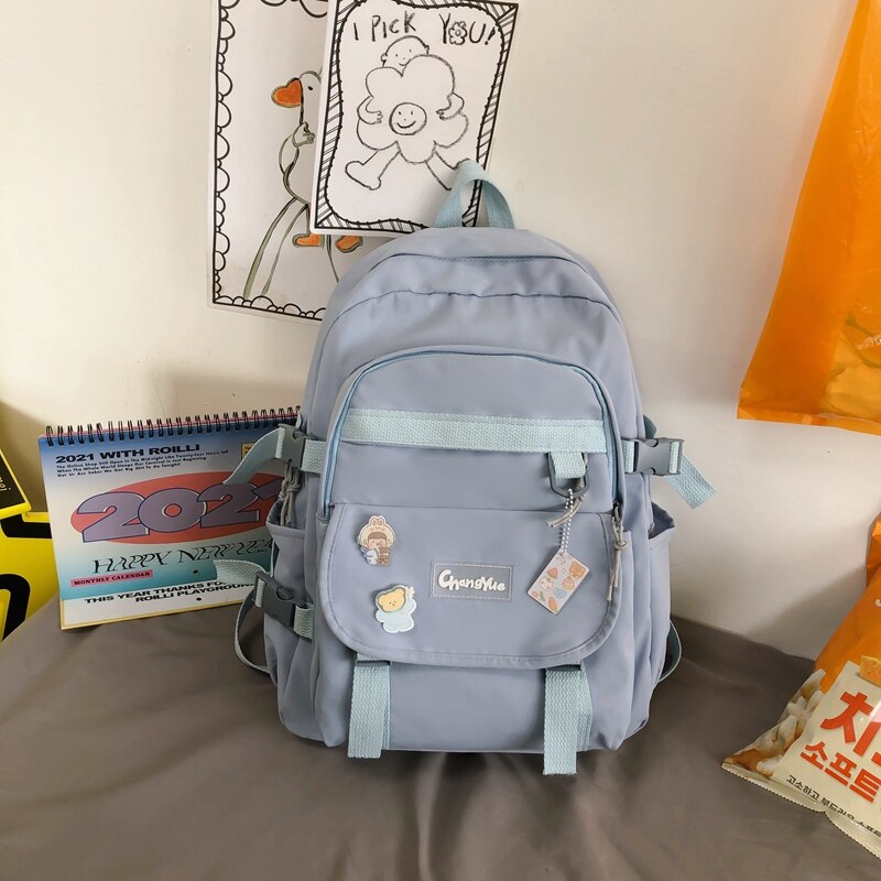 DCIMOR Waterproof Nylon Women Backpack Female Multi-pocket Insert Buckle Travel Bag Preppy Schoolbag for Teenage Girl Book Bags