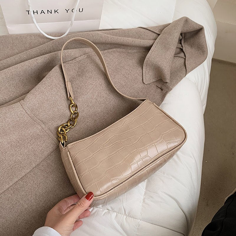 Christmas Gift Stone Pattern Small PU Leather Shoulder Bags For Women 2021 Summer Simple Handbags And Purses Female Travel Totes Chain