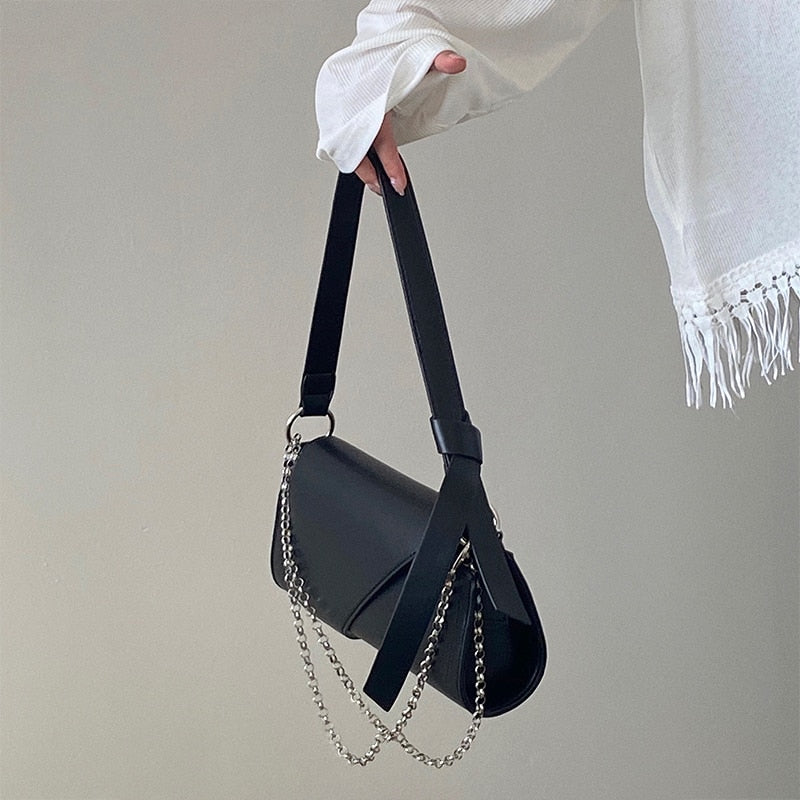 Graduation Gift High Quality PU Leather Women Underarm Bag Fashion Black Ladies Chain Shoulder Bags Simple Design Female Tote Purse Handbags
