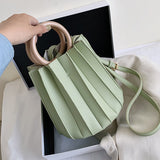 Elegant Female Pleated Tote Bucket Bag 2021 Spring New Quality PU Leather Women's Designer Handbag Travel Shoulder Messenger Bag