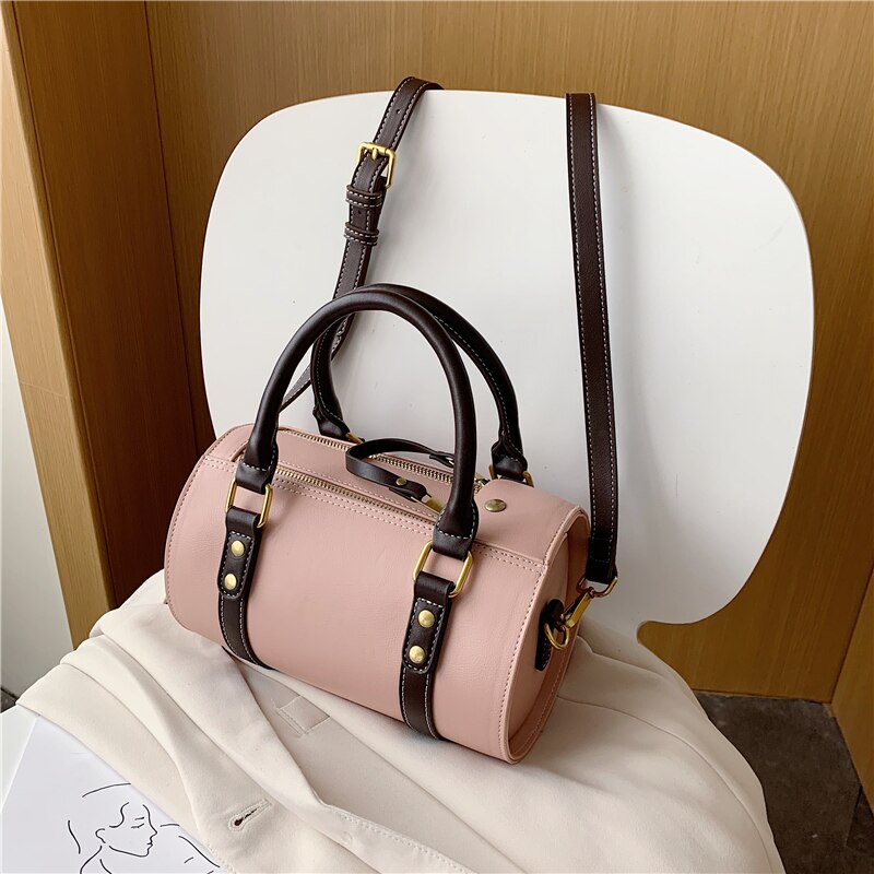 Barrel type PU Leather Crossbody Luxury For Women 2021 Travel Handbag Fashion Simple Shoulder Messenger  Ladies Cross Body Bag
