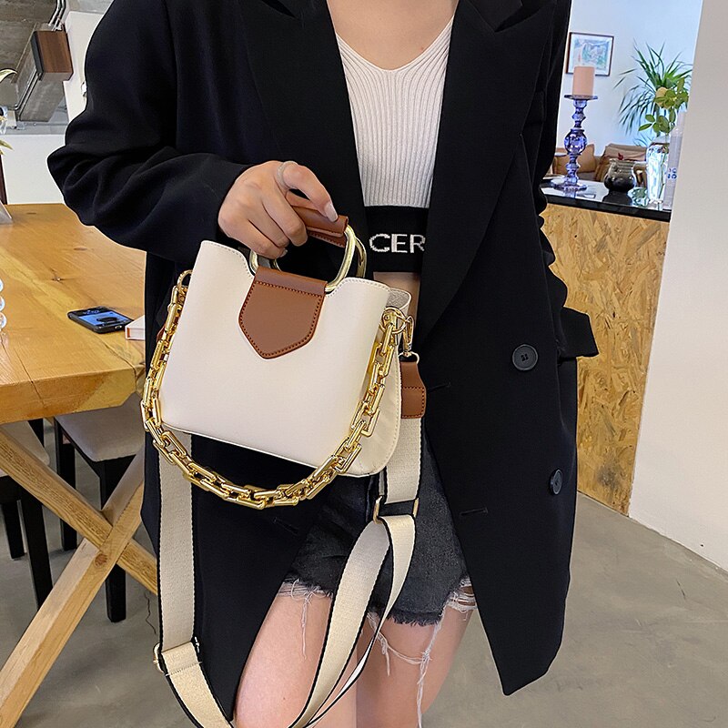 Thick Chain 2021 Luxury Women's PU Leather Small Crossbody Bags with Short Handle Shoulder Purses and Handbag Casual Fashion