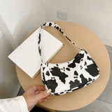 Fashion Cow Milk Print Underarm Shoulder Bags Nylon Women Handbag Totes Female Casual Popular Simple Female Daily Top-handle Bag