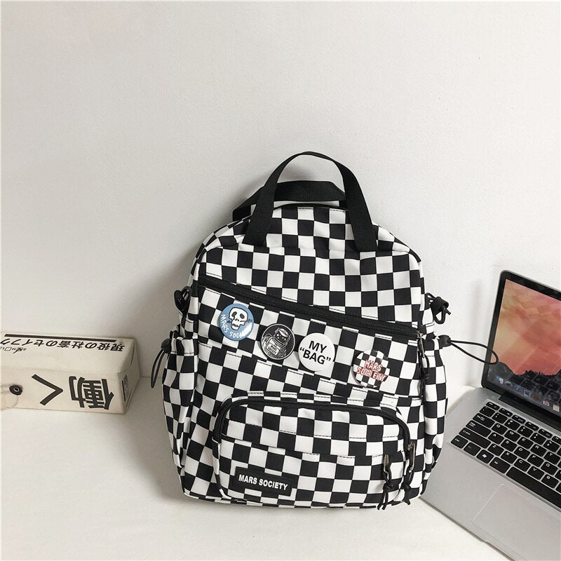Back to College Women Portable Checkered School Backpack for Teenager Medium Daypack Casual Plaid Backpacks Fashion Girls Small Shoulder Bags