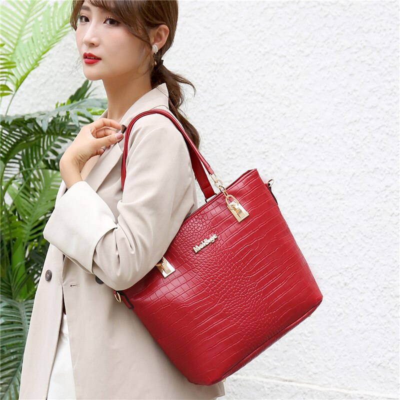 Large Capacity Women Pu Leather Handbags Fashion 6 Pieces Set Shoulder Crossbody Bags High Quality Ladies Tote Messenger Bag New