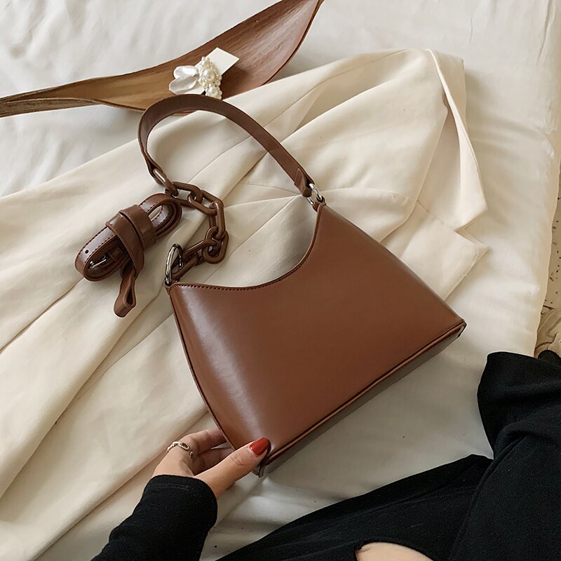 Small Armpit Bag PU Leather Crossbody Bags For Women 2021 Elegant Shoulder Handbags Female Acrylic Chain Cross Body Bag
