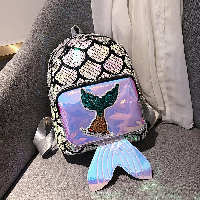 Christmas Gift New Variable Color Sequins Mermaid Tail Backpack Fashion Glitter School Book Bag Girls Cute Hologram Laser Shining Travel Bag