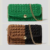 Christmas Gift Luxury Brand Handmade Crochet Women Shoulder Bags Woolen Thread Knitted Messenger Bags For Women Elegant Winter Women Green Bag
