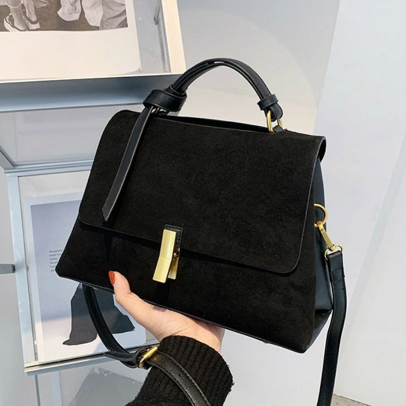 Suede Leather Black Crossbody Bag for Women 2021 Fashion Sac A Main Female Shoulder Bag Female Handbags and Purses with Scarves