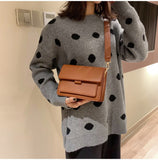 Vintage Solid color Women's Shoulder Bags pu leather female handbag flap crossbody bags for women Small square package black
