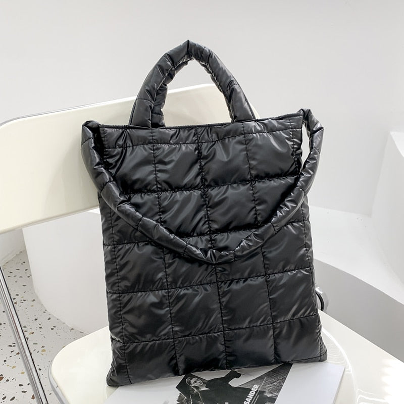 Designer Big Soft Nylon Shoulder Bags for Women 2021 hit Winter Female Trend Handbags Branded Trending Fluffy Tote Black