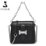 FOXER Original 2021 Flip Bucket Bags Animal Pattern Women Handbag Cow Leather Female Fashion Shoulder Bag Casual Crossbody Bag