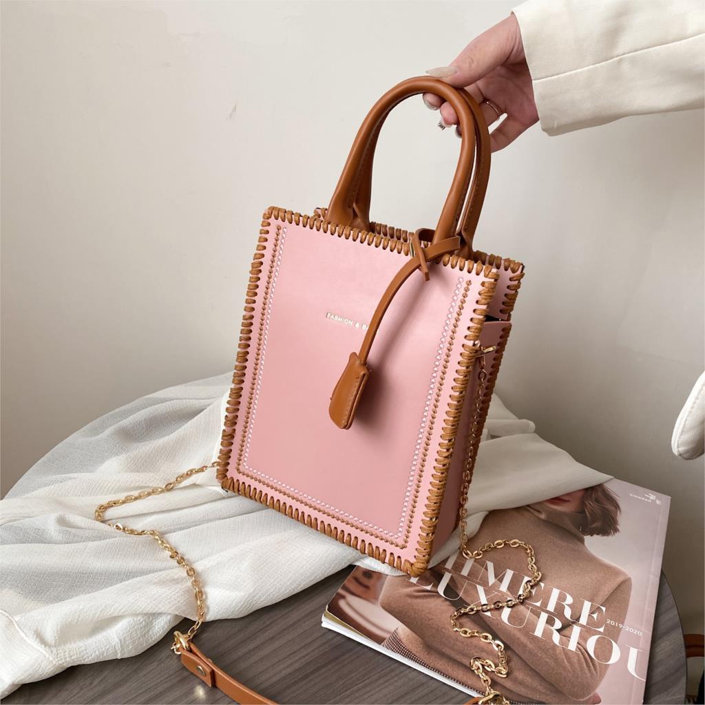 Christmas Gift Contrast color Tote bag 2021 New High-quality PU Leather Women's Designer Handbag Chain Shoulder Messenger Bag Phone Purses