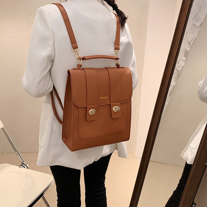 Back to College New Vintage Brand Woman Backpack High Quality PU Leather School Bags For Teenage Girls Fashion Soft Ladies Double Shoulder Bags