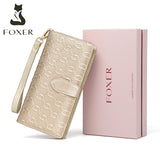 FOXER Stylish Women Cow Leather Long Wallet Large Capacity Ladies Phone Clutch Bag Female 15 Card Holder Money Bag Mother's Gift