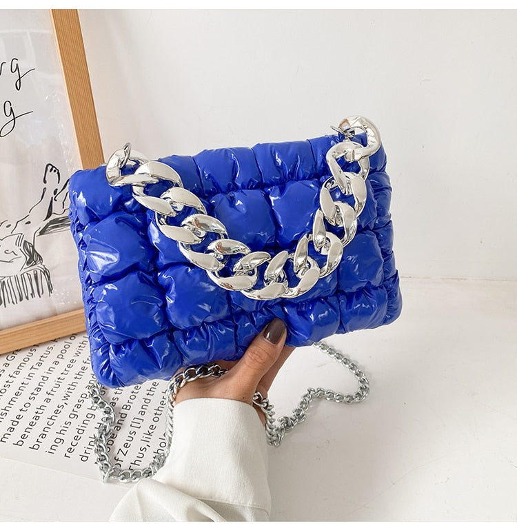 LEFTSIDE Thick Chain Tote Armpit BLUE Bag 2021 Winter New Soft PU Leather Women's Designer Handbag Luxury Brand Shoulder Bag